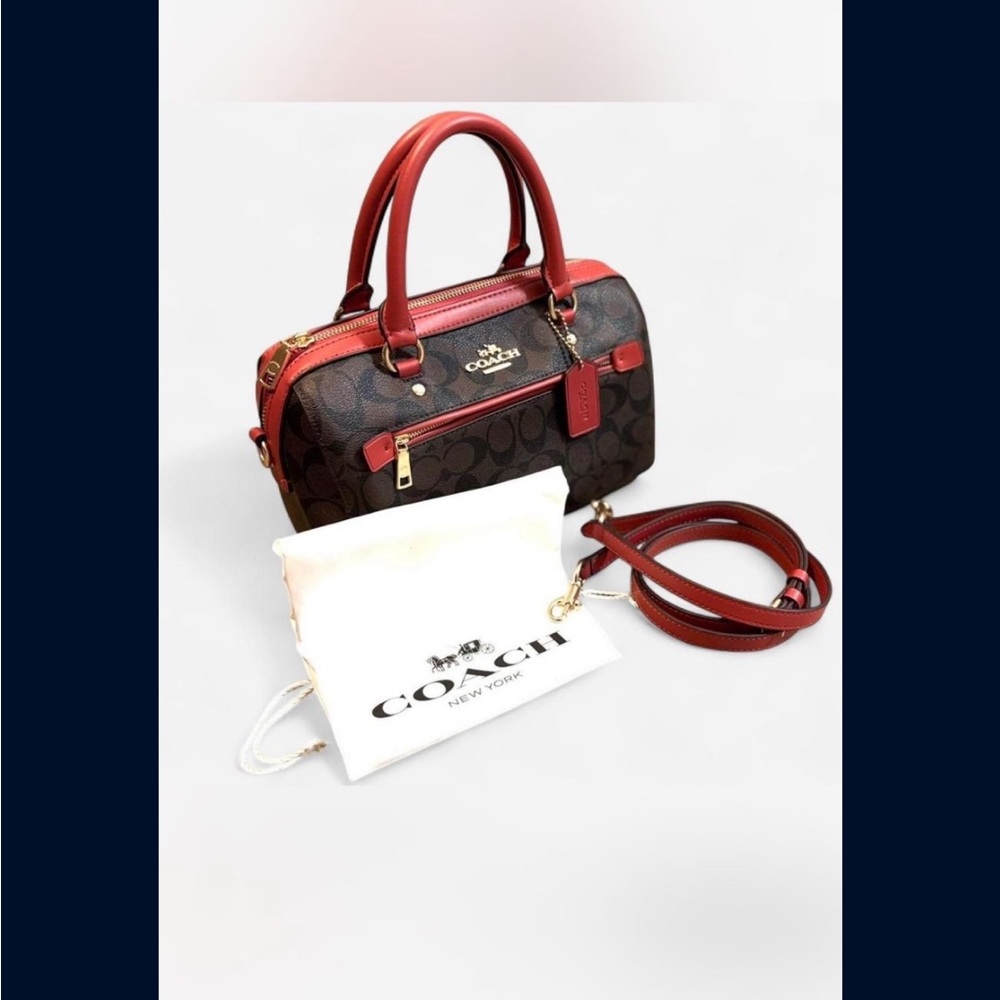 Coach Rowan handbag in classic brown with red